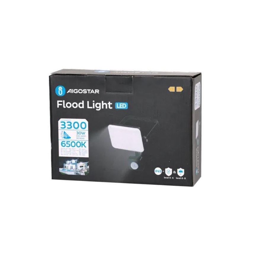 Aigostar - LED Prožektors ar sensoru LED/30W/230V 6500K IP65 melna