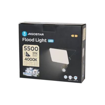 Aigostar - LED Prožektors ar sensoru LED/50W/230V 4000K IP65 melna