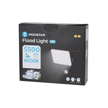 Aigostar - LED Prožektors ar sensoru LED/50W/230V 6500K IP65 melna