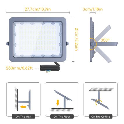 Aigostar - LED Prožektors LED/100W/230V pelēka 4000K IP65