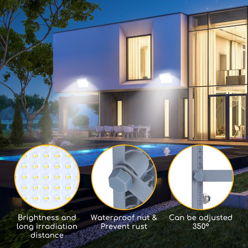 Aigostar - LED Prožektors LED/100W/230V pelēka 6500K IP65