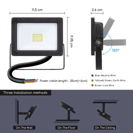 Aigostar - LED Prožektors LED/10W/230V 6400K IP65 melns