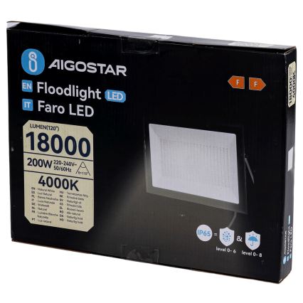 Aigostar - LED prožektors LED/200W/230V 4000K IP65 melns