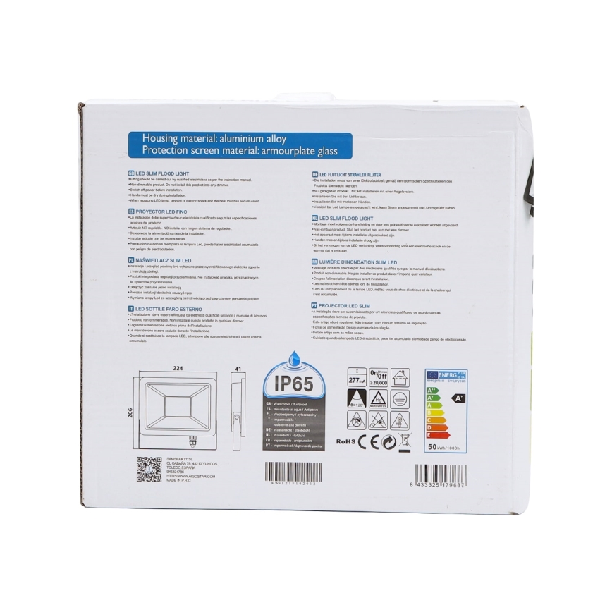 Aigostar - LED Prožektors LED/50W/230V 6400K IP65 melns