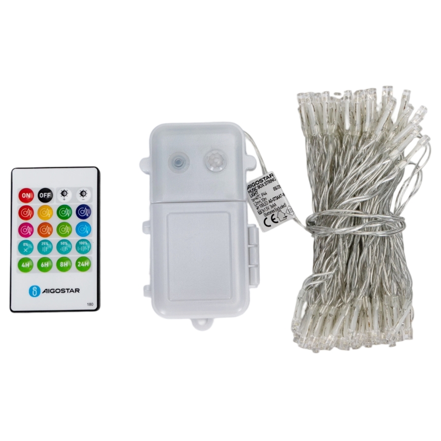 Aigostar - regulējama LED āra Ziemassvētku virtene ar kustības sensoru 100xLED/3xAA 12m auksti balta + ar tālvadības pulti