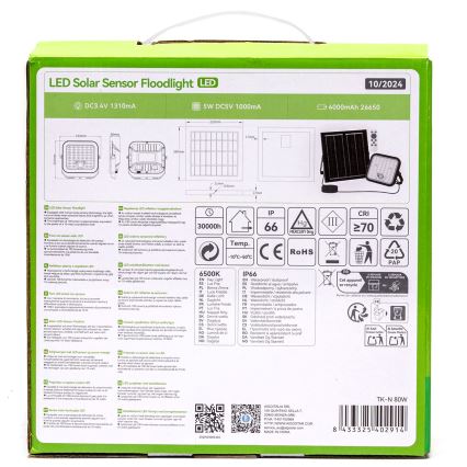 Aigostar - regulējams LED saules prožektors ar sensoru LED/80W/3,4V 6500K IP66 4000 mAh + tālvadība