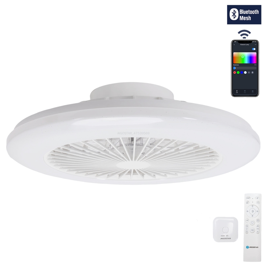 Aigostar - LED RGBW Regulējams griestu gaismeklis ar ventilatoru LED/40W/230V 2700-6500K diam. 48,5 cm balts + tālvadības pults