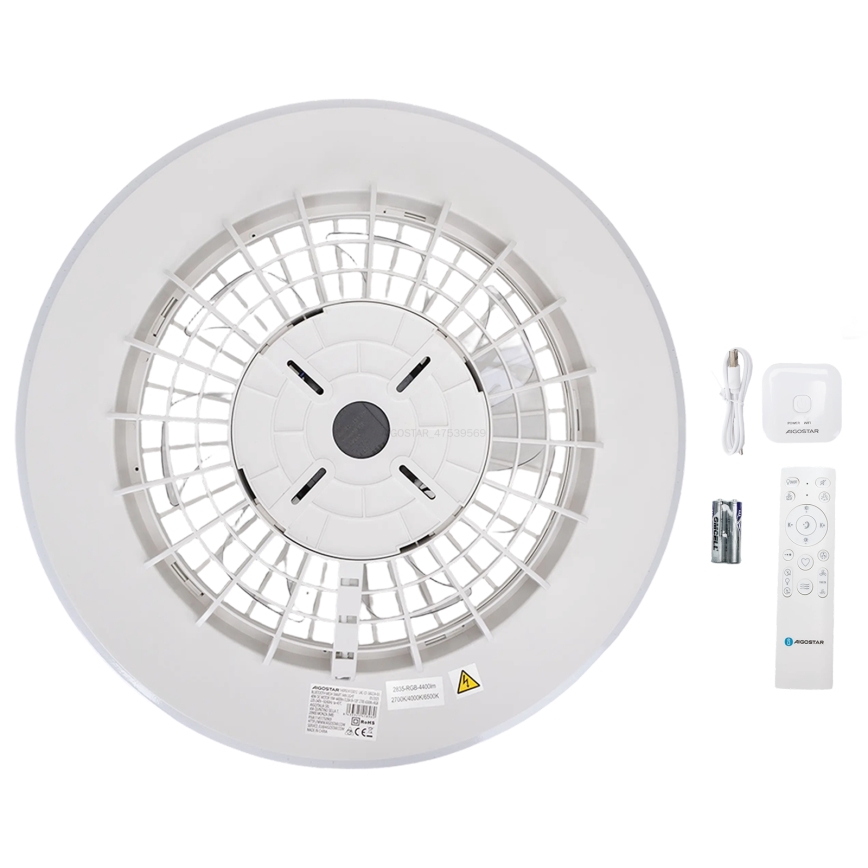 Aigostar - LED RGBW Regulējams griestu gaismeklis ar ventilatoru LED/40W/230V 2700-6500K diam. 48,5 cm balts + tālvadības pults
