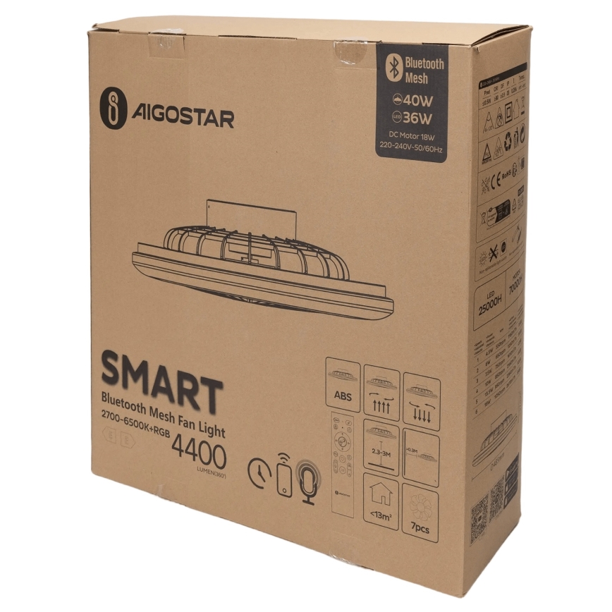 Aigostar - LED RGB Aptumšojama griestu lampa ar ventilatoru MESH LED/40W/230V 2700-6500K balta + tālvadības pults