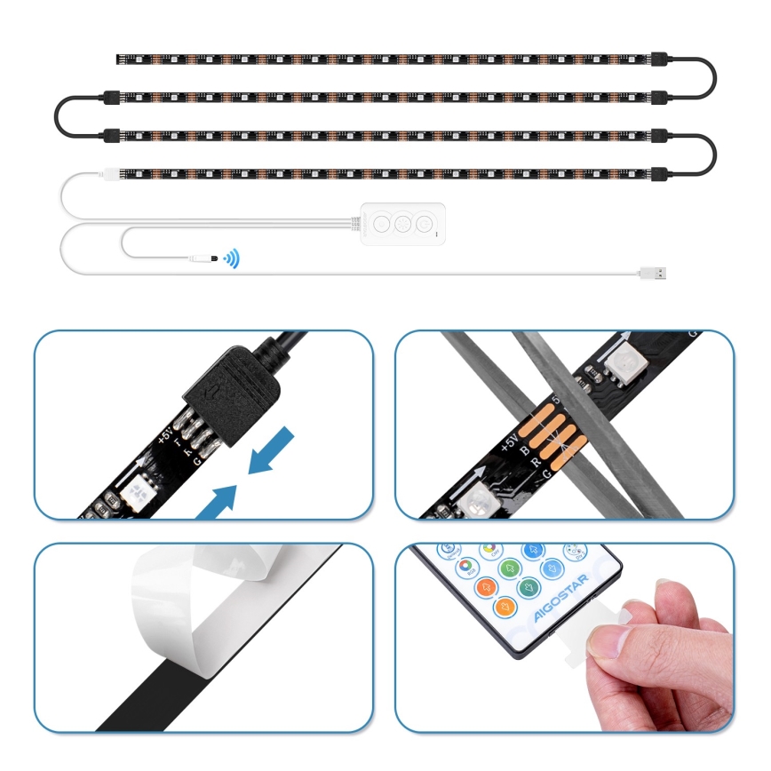 Aigostar - LED RGB Viedā Aptumšojama josla 4x0,5m LED/4,5W/5V Wi-Fi + tālvadības pults
