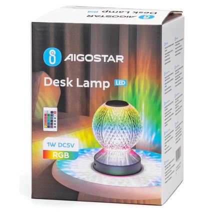 Aigostar - LED RGB Aptumšojama, lādējama galda lampa LED/1W/5V 1800mAh 13,5 cm + tālvadības pults