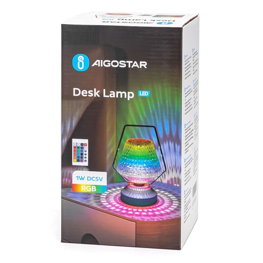 Aigostar - LED RGB Aptumšojama, lādējama galda lampa LED/1W/5V 1800mAh 20 cm + tālvadības pults