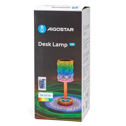 Aigostar - LED RGB Aptumšojama, lādējama galda lampa LED/1W/5V 1800mAh 26 cm + tālvadības pults