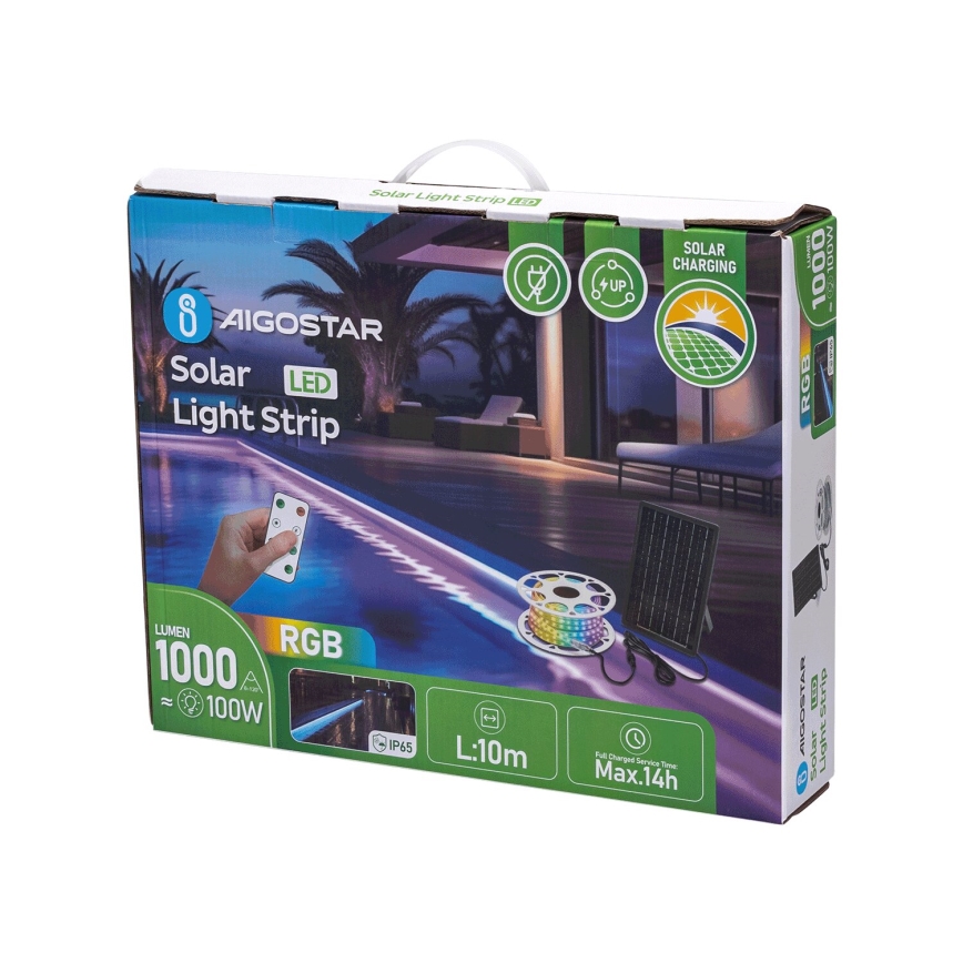 Aigostar - LED RGB Aptumšojama saules enerģijas josla LED/10W/3,2V 10 m IP65 + tālvadības pults