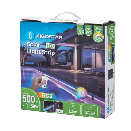 Aigostar - LED RGB Aptumšojama saules enerģijas josla LED/5W/3,2V 5+2m IP65 + tālvadības pults
