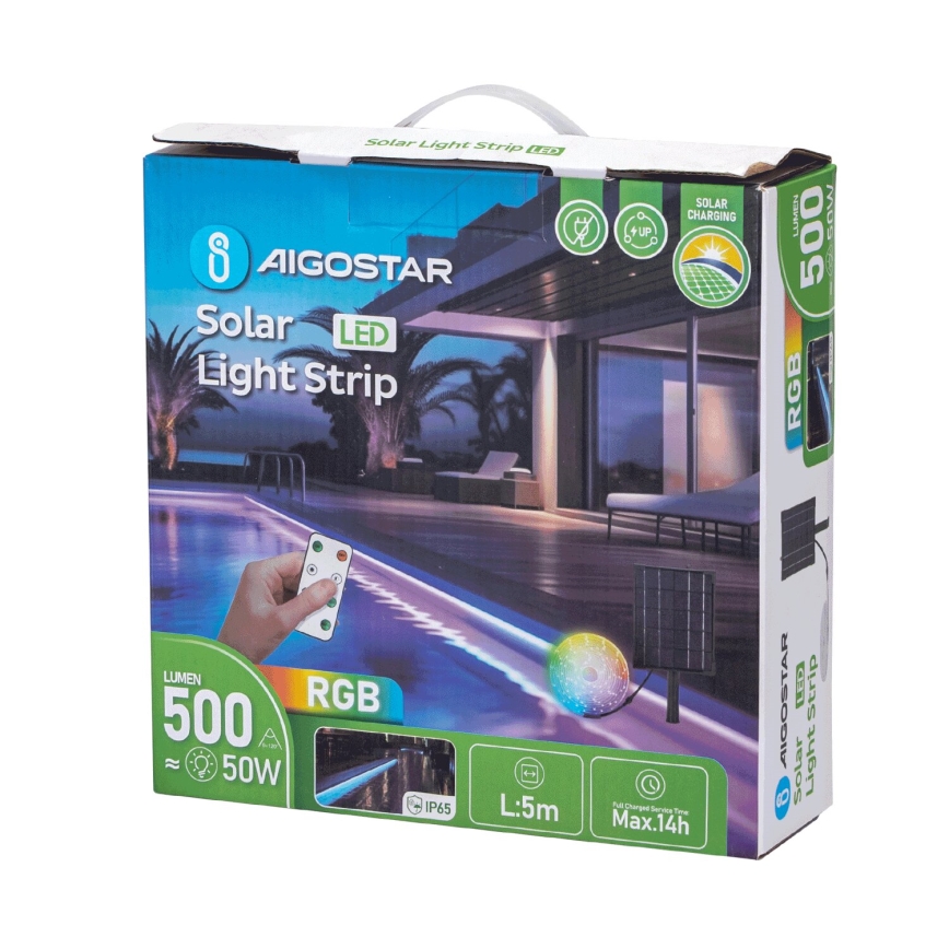 Aigostar - LED RGB Aptumšojama saules enerģijas josla LED/5W/3,2V 5+2m IP65 + tālvadības pults