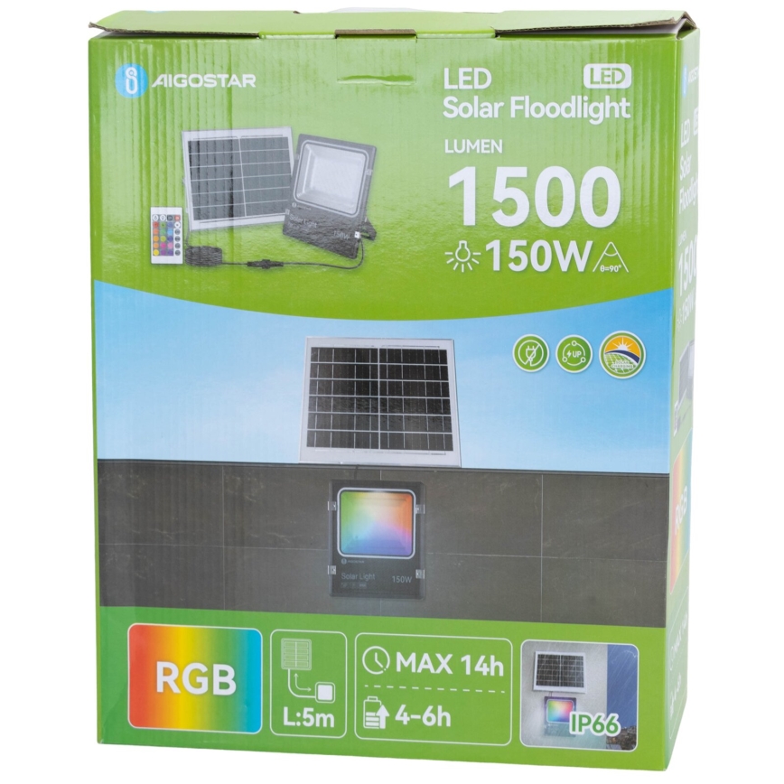 Aigostar - LED RGB Aptumšojams saules enerģijas prožektors LED/150W/3,2V IP66 12000 mAh + tālvadības pults