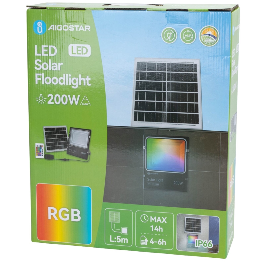 Aigostar - LED RGB Aptumšojams saules enerģijas prožektors LED/200W/3,2V IP66 + tālvadības pults
