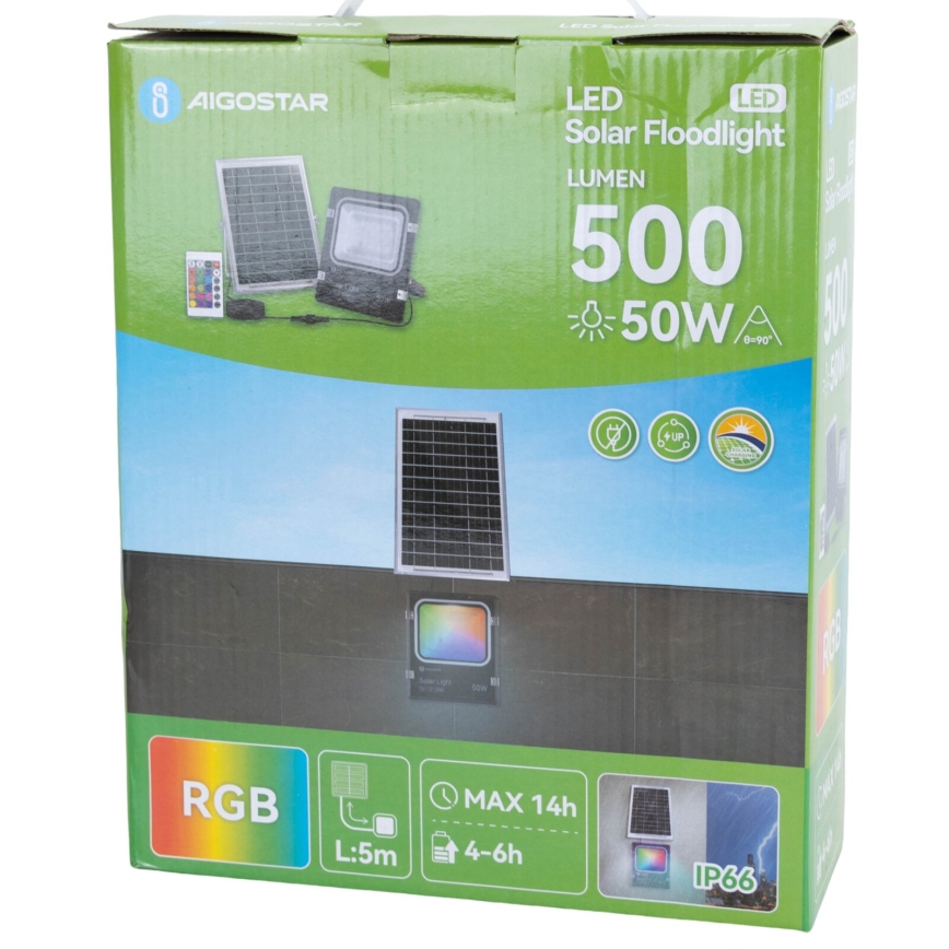 Aigostar - LED RGB Aptumšojams saules enerģijas prožektors LED/50W/3,2V IP66 + tālvadības pults