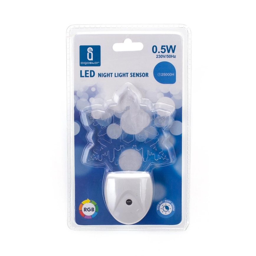 Aigostar - LED RGB Nakts lampiņa ar krēslas sensoru LED/0,5W/230V sniegpārsliņa