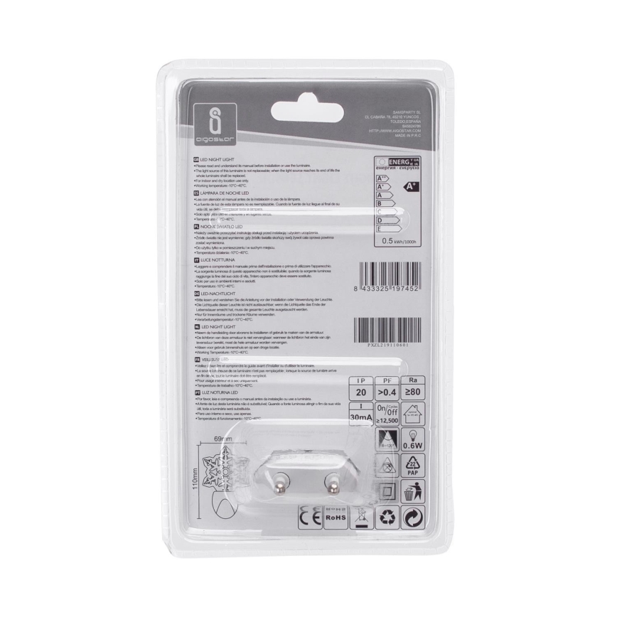 Aigostar - LED RGB Nakts lampiņa ar krēslas sensoru LED/0,5W/230V sniegpārsliņa