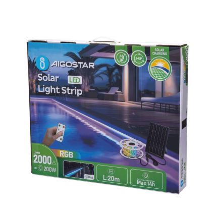 Aigostar - LED RGB regulējama saules josla LED/20W/3,2V 20 m IP65 20000 mAh + tālvadības pults