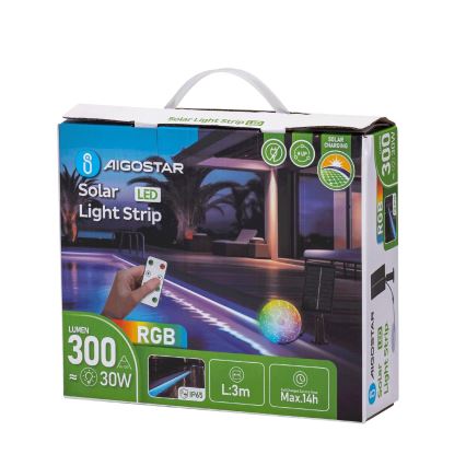 Aigostar - LED RGB regulējama saules josla LED/1,6W/3,2V 5 m IP65 1800 mAh + tālvadības pults