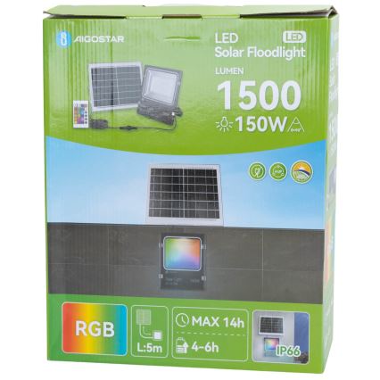 Aigostar - LED RGB regulējams saules prožektors LED/150W/3,2V IP66 12000 mAh + tālvadības pults