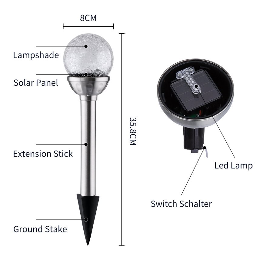 Aigostar - LED RGB Saules eneģijas lampa LED/0,08W/2V IP44 200 mAh