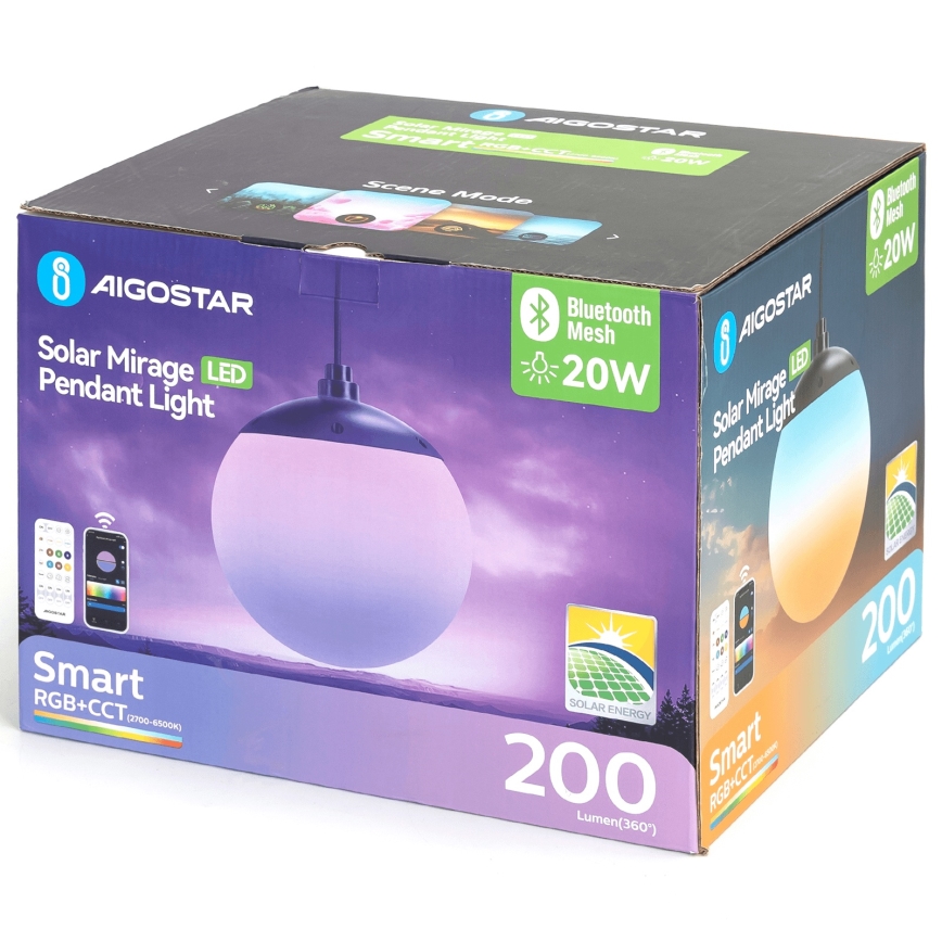 Aigostar - LED RGB Aptumšojama saules enerģijas lampa MESH LED/20W/3,7V 4000 mAh 2700K-6500K IP65 d. 20 cm