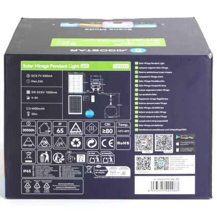 Aigostar - LED RGB Aptumšojama saules enerģijas lampa MESH LED/20W/3,7V 4000 mAh 2700K-6500K IP65 d. 20 cm