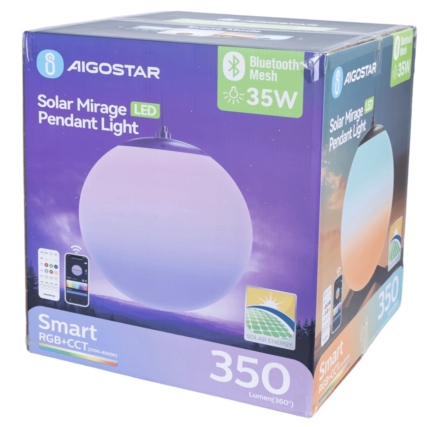 Aigostar - LED RGB Aptumšojama saules enerģijas lampa MESH LED/35W/3,7V 8000 mAh 2700K-6500K IP65 d. 50 cm