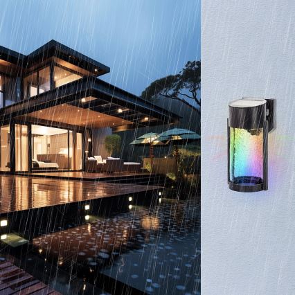Aigostar - LED RGB Saules sienas lampa LED/2W/1,2V 300 mAh melna IP44