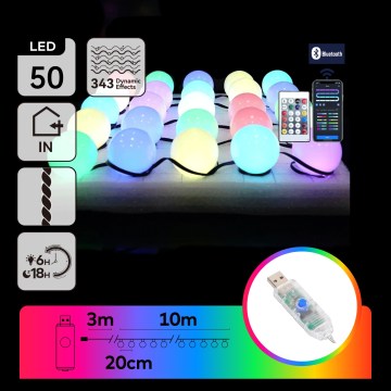 Aigostar - LED RGBIC dekoratīvā virtene 50xLED/5W/USB 10 m daudzkrāsaina