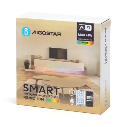 Aigostar - LED RGBIC lente ar regulējamu spilgtumu 10 m LED/24W/24V + Wi‑Fi tālvadības pults
