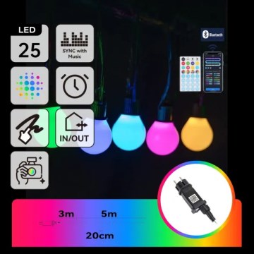 Aigostar - LED RGBICW viedā āra MESH virtene, 25 LED, 5 m, IP44 + tālvadības pults