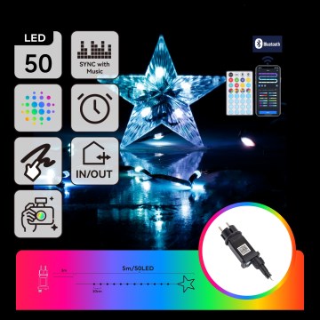 Aigostar - LED RGBICW Viedā āra Ziemassvētku virtene MESH 50xLED 5m IP44 + tālvadība