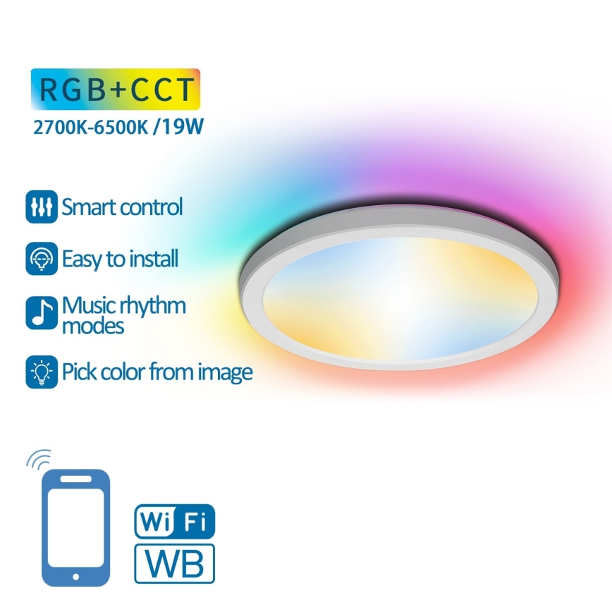Aigostar - LED RGBW Aptumšojama griestu lampa LED/19W/230V 2700-6500K Wi-Fi