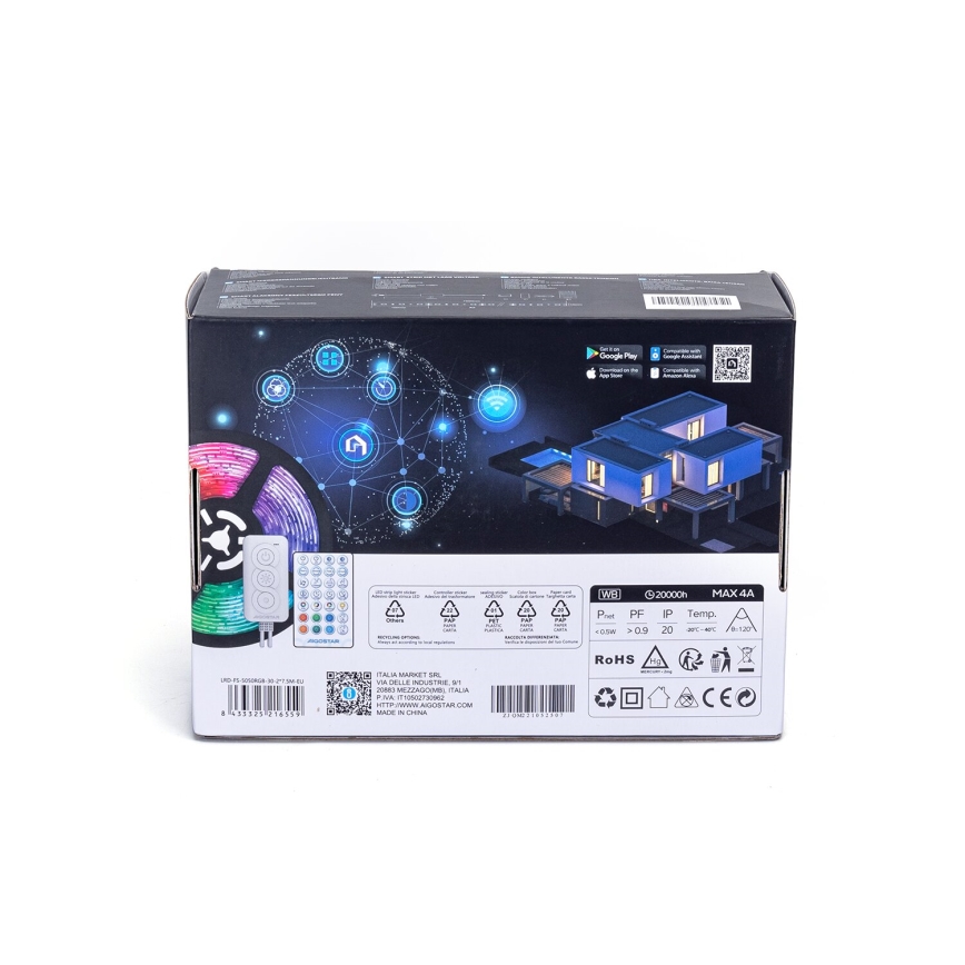 Aigostar - LED RGBW Aptumšojama josla LED/48W/12V 2x7,5 m Wi-Fi