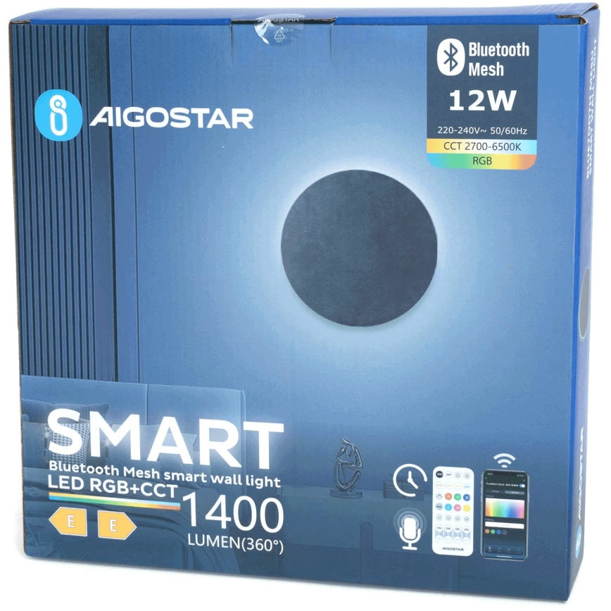 Aigostar - LED RGBW Aptumšojama sienas lampa MESH Viedā LED/12W/230V 2700-6500K melna + tālvadības pults