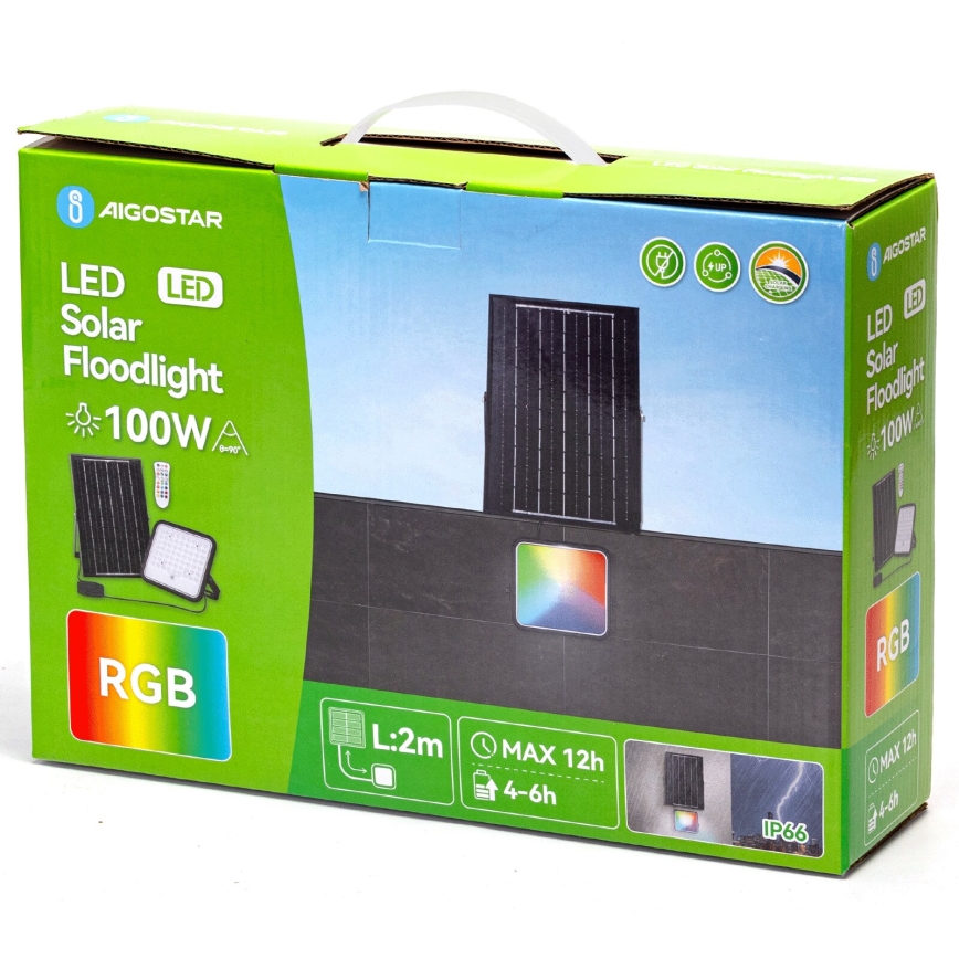 Aigostar - LED RGBW Aptumšojams saules enerģijas prožektors LED/100W/3,4V IP66 + tālvadības pults