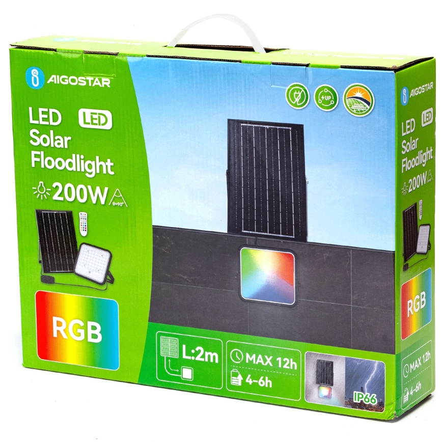 Aigostar - LED RGBW Aptumšojams saules enerģijas prožektors LED/200W/3,4V IP66 + tālvadības pults