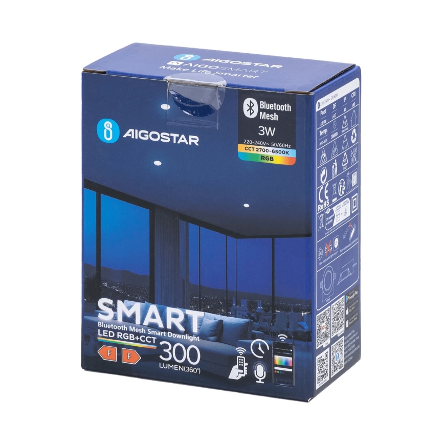 Aigostar - LED RGBW dimējams vannas istabas iebūvējamais griestu gaismeklis MESH Smart LED/3W/230V 2700-6500K IP44