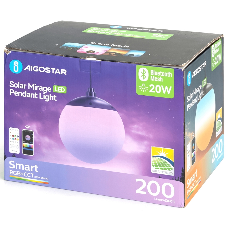 Aigostar - LED RGBW regulējama saules lustra MESH LED/20W/3,7V 4000 mAh 2700K-6500K IP65 Ø 15 cm