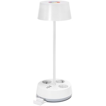 Aigostar - LED RGBW regulējama galda lampa ar kontaktligzdām un USB LED/4,6W/230V 3000/4000/6500K balta