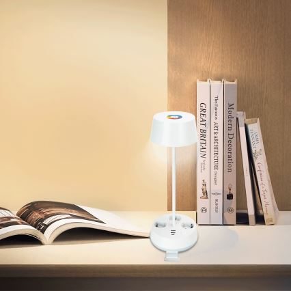 Aigostar - LED RGBW regulējama galda lampa ar kontaktligzdām un USB LED/4,6W/230V 3000/4000/6500K balta