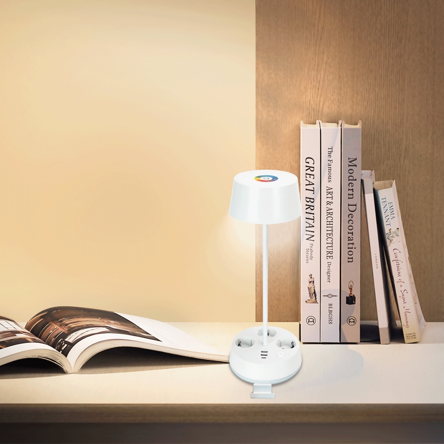 Aigostar - LED RGBW regulējama galda lampa ar kontaktligzdām un USB LED/4,6W/230V 3000/4000/6500K balta