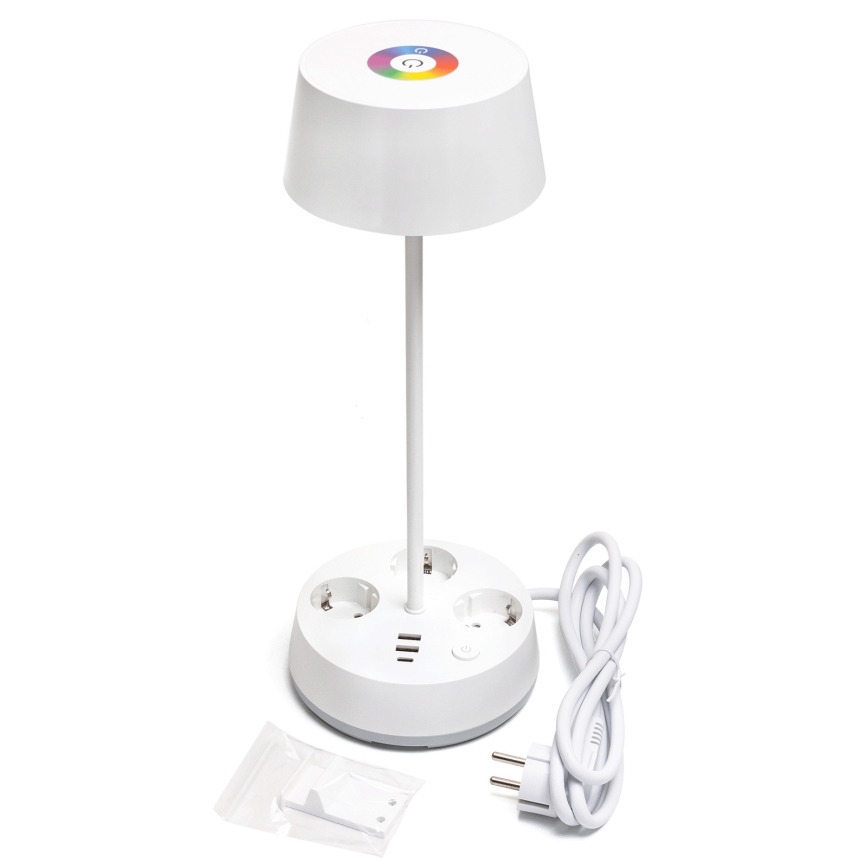 Aigostar - LED RGBW regulējama galda lampa ar kontaktligzdām un USB LED/4,6W/230V 3000/4000/6500K balta