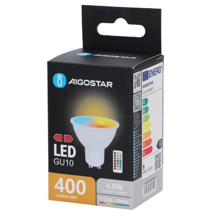 Aigostar - LED RGBW regulējama spuldze GU10/4,8W/230V 3000K + tālvadības pults