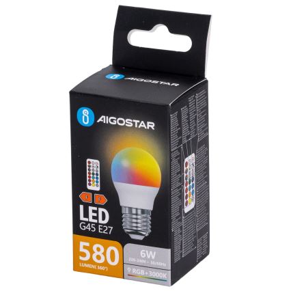 Aigostar - LED RGBW regulējama spuldze G45 E27/6W/230V 3000K + tālvadības pults